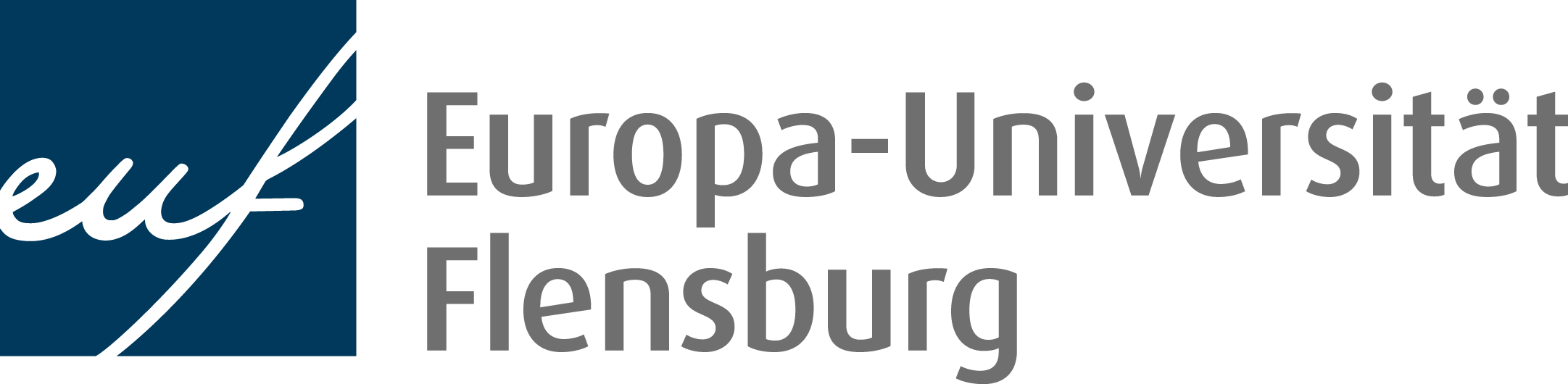 Logo der Europa- Universität Flensburg, ein stilisiertes euf als Schrift